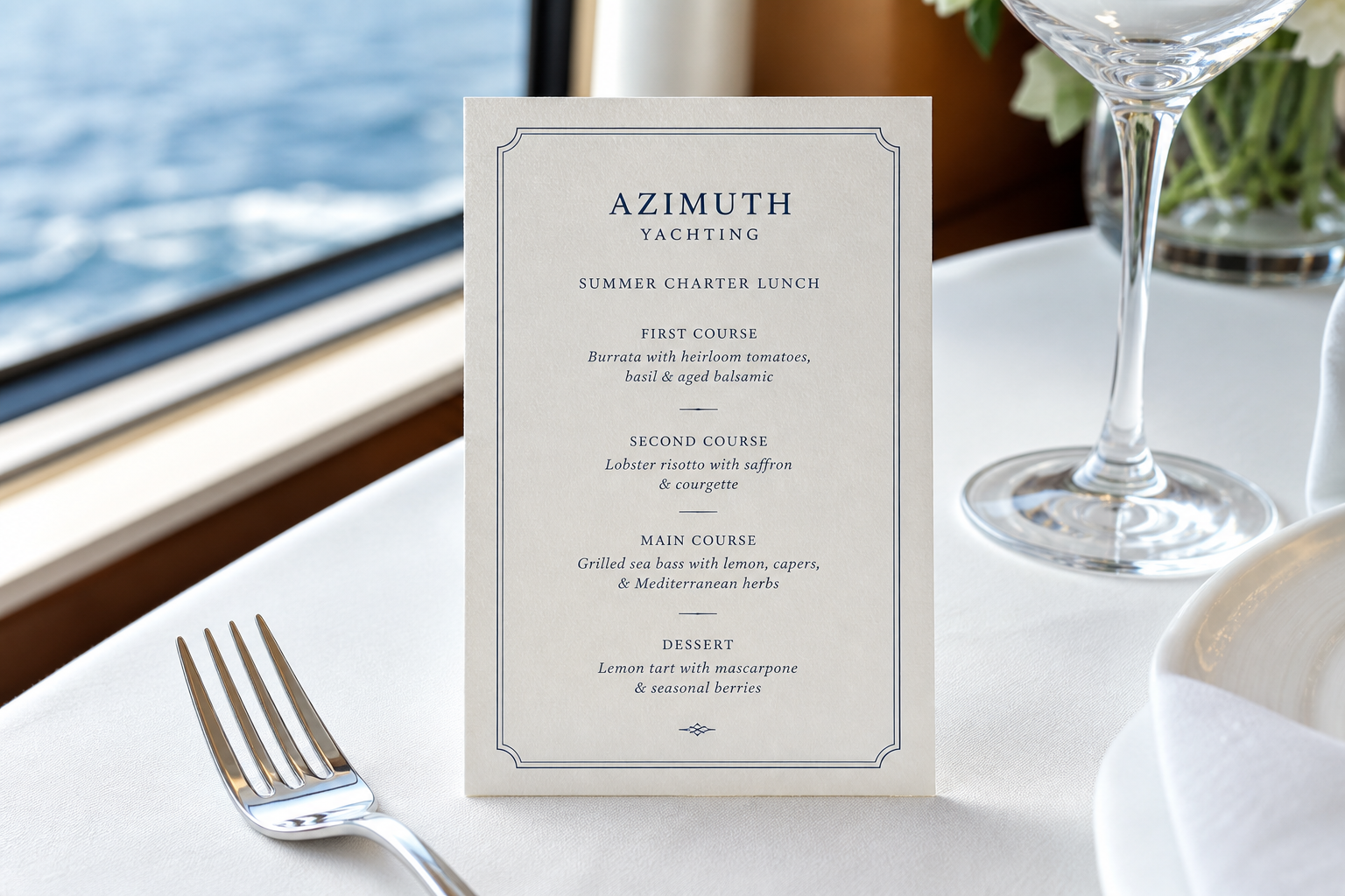 Yacht catering menu design