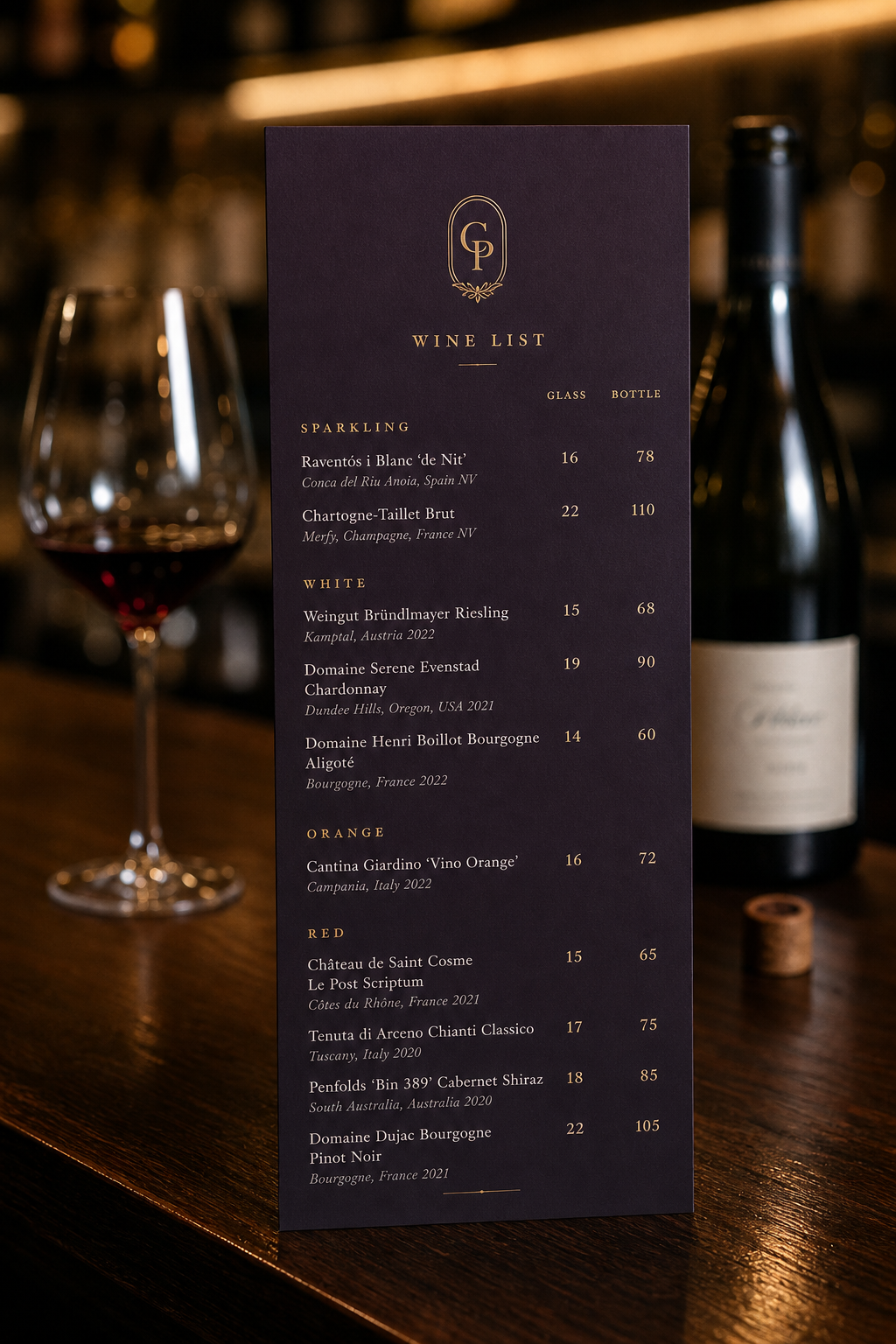 Restaurant drinks menu design