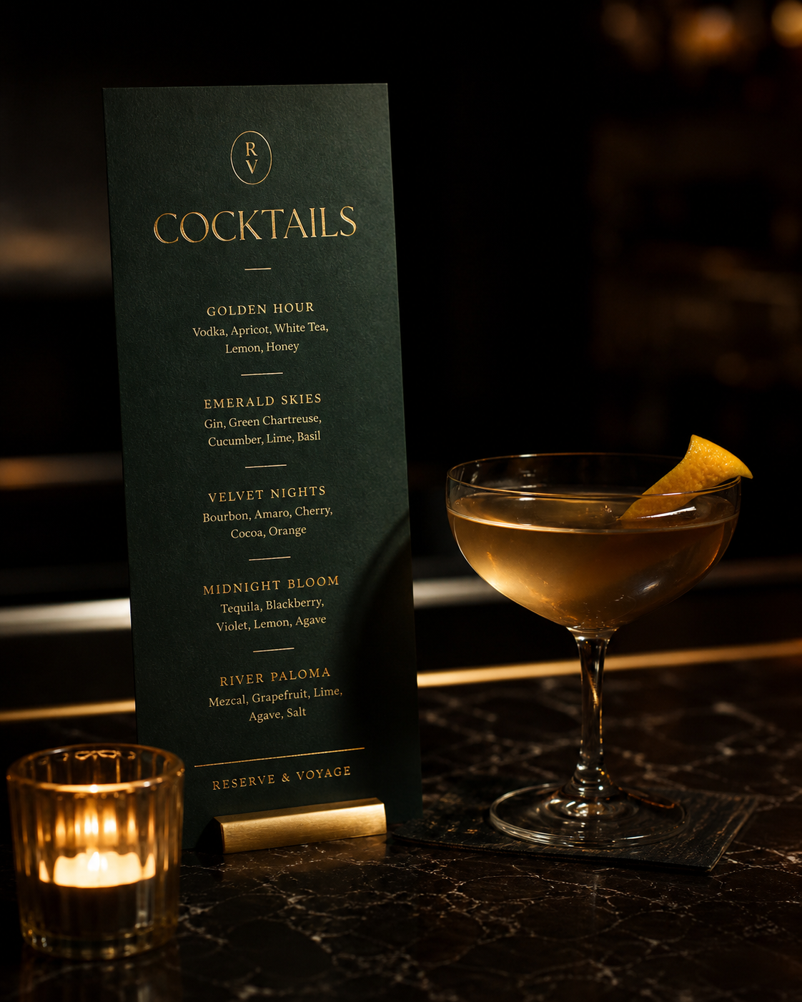 TALL Bar editorial drinks menu design