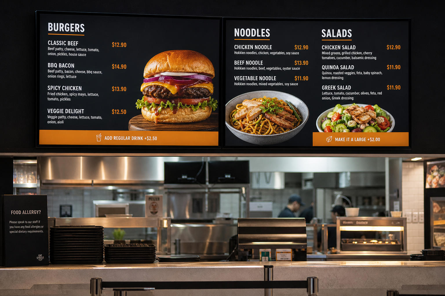 Food court digital and printable menu design