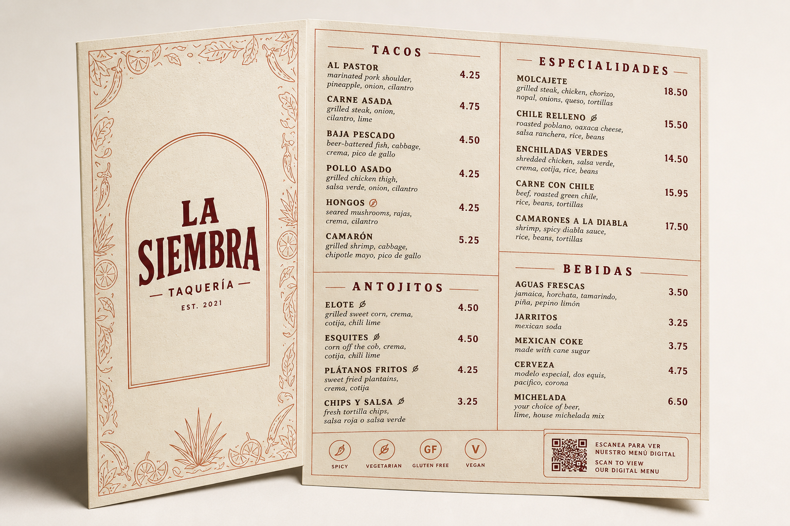 Casa de Amor Mexican restaurant bifold menu